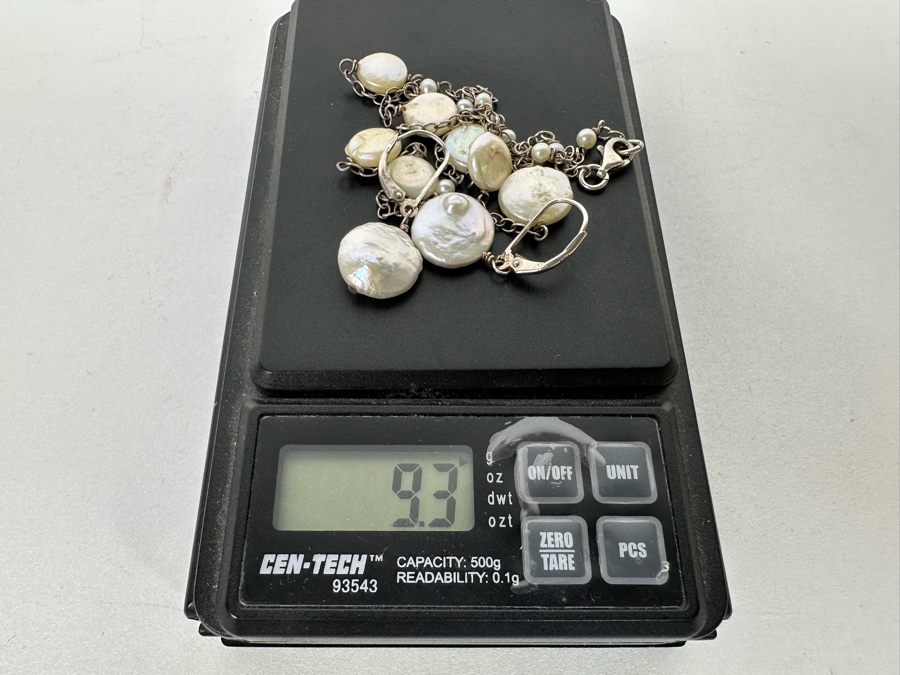 Sterling Silver Pearl 16' Necklace With Matching Earrings 9.3g [Photo 15]