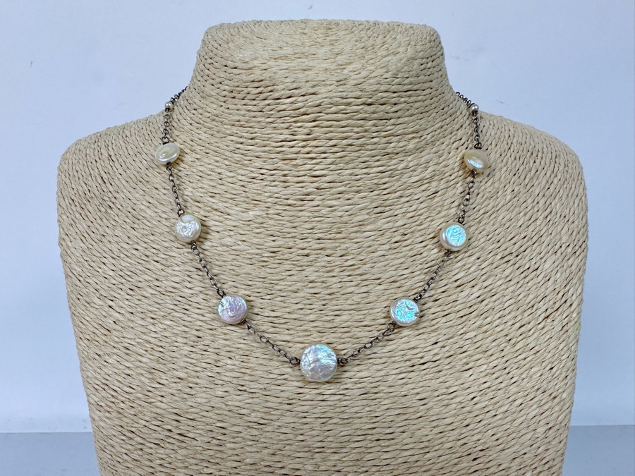 Sterling Silver Pearl 16' Necklace With Matching Earrings 9.3g [Photo 7]