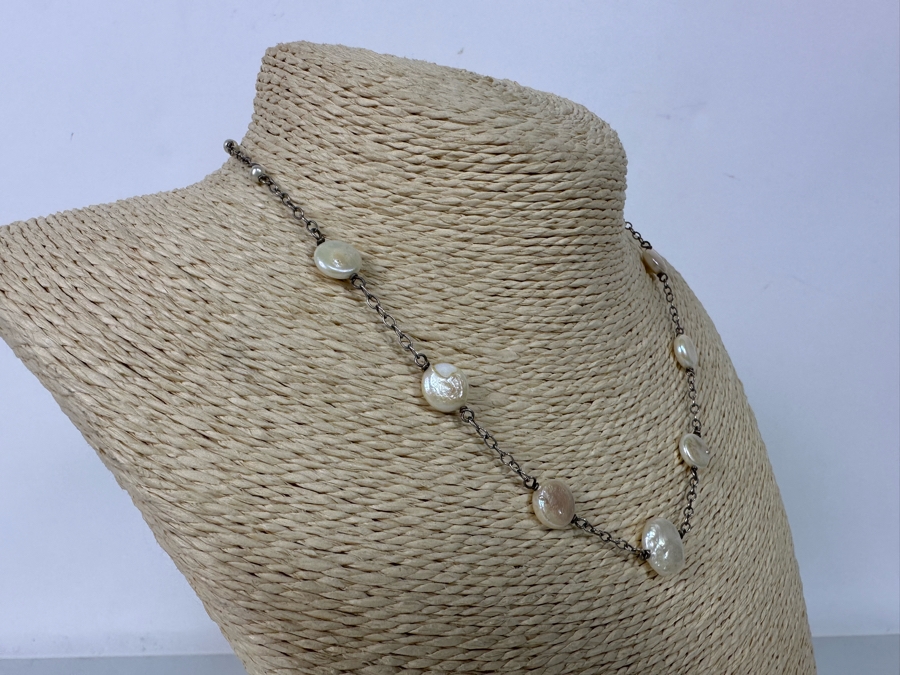 Sterling Silver Pearl 16' Necklace With Matching Earrings 9.3g [Photo 8]