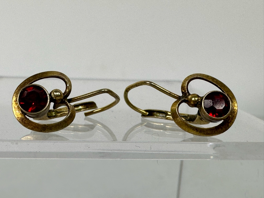 14K Gold Earrings With Red Stones 1.8g [Photo 4]