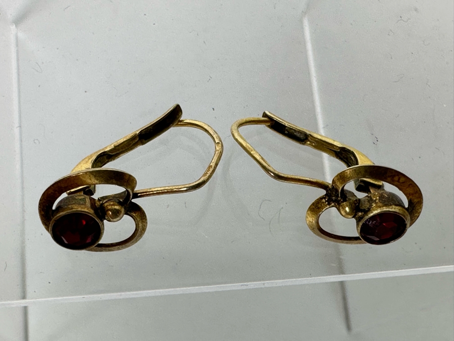 14K Gold Earrings With Red Stones 1.8g [Photo 6]