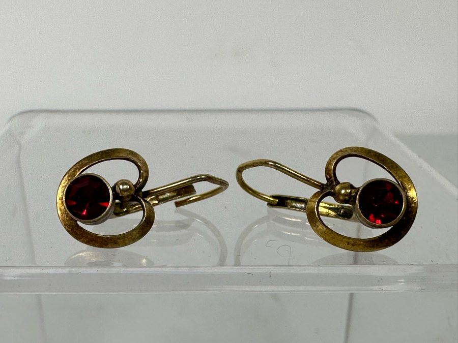 14K Gold Earrings With Red Stones 1.8g [Photo 5]