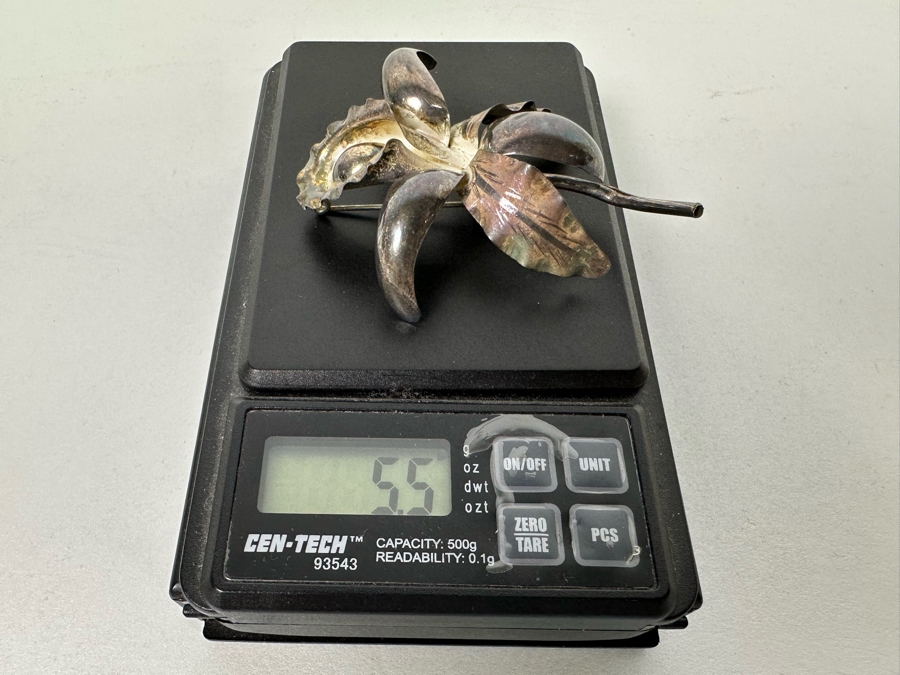 Vintage Sterling Silver Flower Brooch Pin 5.5g [Photo 8]