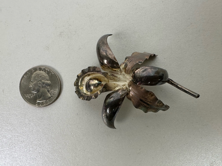 Vintage Sterling Silver Flower Brooch Pin 5.5g [Photo 7]