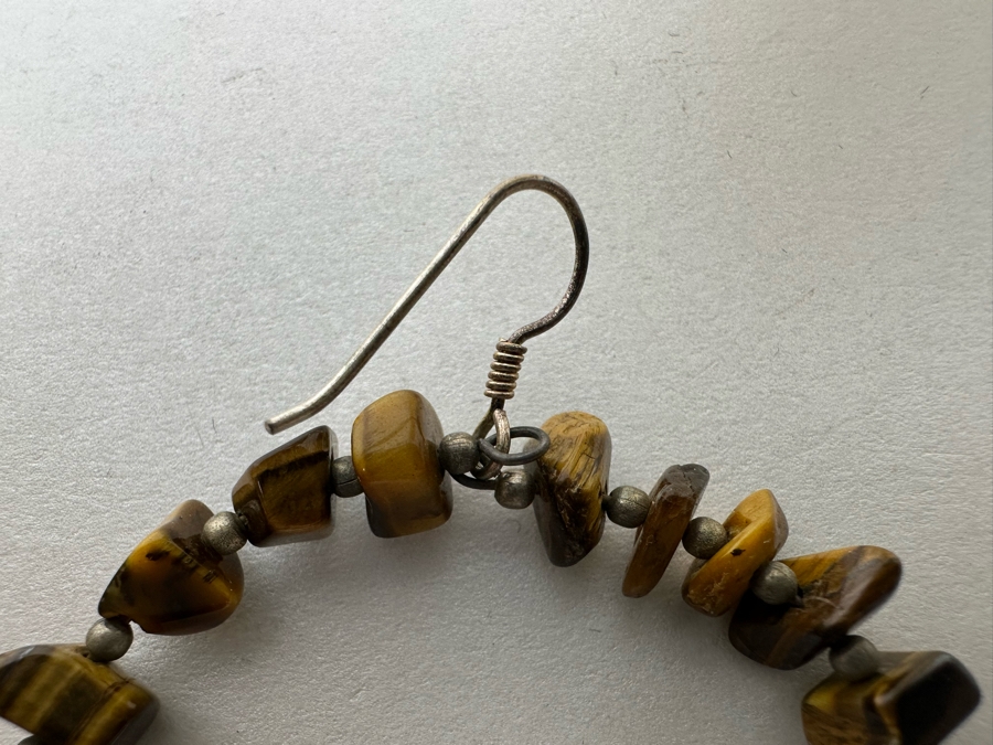 Vintage Tiger Eye Carved 22' Necklace With Bear And Buffalos And Matching Earrings [Photo 15]