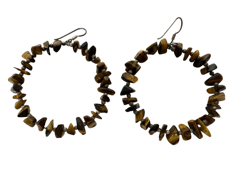 Vintage Tiger Eye Carved 22' Necklace With Bear And Buffalos And Matching Earrings [Photo 2]