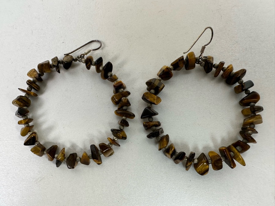 Vintage Tiger Eye Carved 22' Necklace With Bear And Buffalos And Matching Earrings [Photo 12]