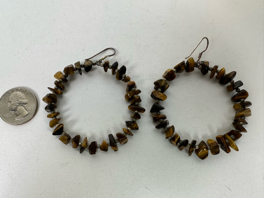 Vintage Tiger Eye Carved 22' Necklace With Bear And Buffalos And Matching Earrings [Photo 16]
