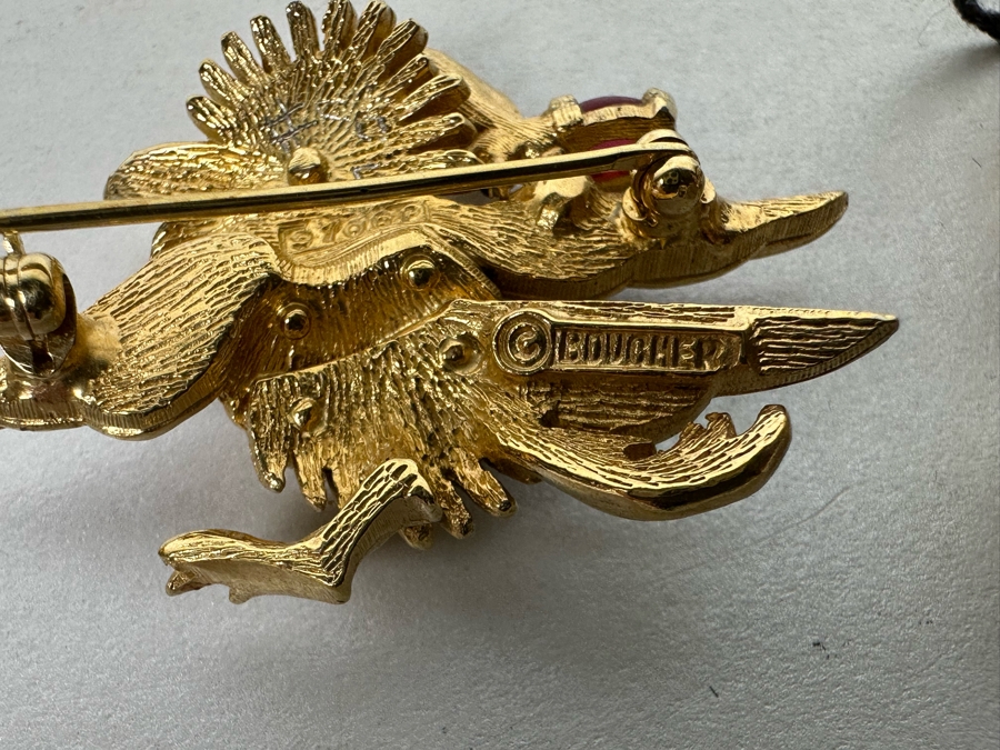 Costume Jewelry Lot: Vintage Trifari Dog Brooch Pin With Original Tags, Vintage Boucher Bird Brooch Pin And Vintage Rabbit Dancer Brooch Pin  [Photo 9]