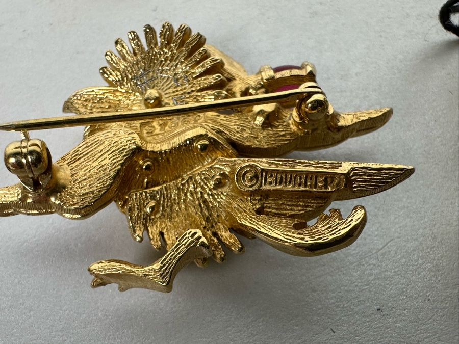 Costume Jewelry Lot: Vintage Trifari Dog Brooch Pin With Original Tags, Vintage Boucher Bird Brooch Pin And Vintage Rabbit Dancer Brooch Pin  [Photo 10]