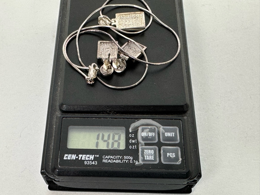 Sterling Silver Pendant With 18' Sterling Silver Necklace And Matching Earrings 14.8g [Photo 9]