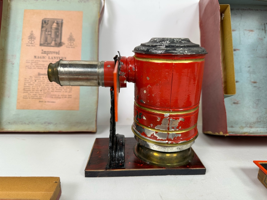 Vintage Magic Lantern With Original Box And Approximately 57 Glass Slides Made In Germany [Photo 9]