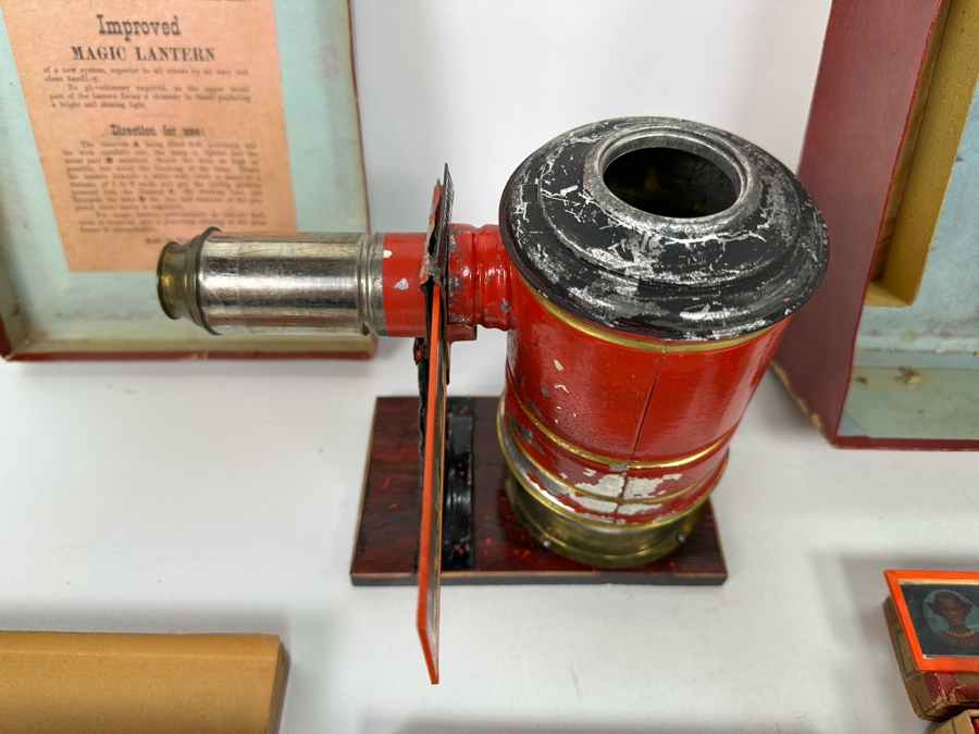 Vintage Magic Lantern With Original Box And Approximately 57 Glass Slides Made In Germany [Photo 10]