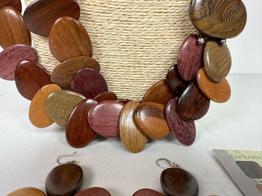 Madera Exotic Woods 30' Statement Necklace With Matching Earrings From Costa Rica [Photo 4]