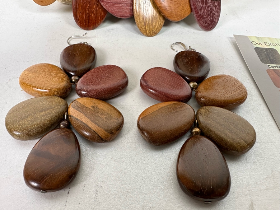 Madera Exotic Woods 30' Statement Necklace With Matching Earrings From Costa Rica [Photo 5]