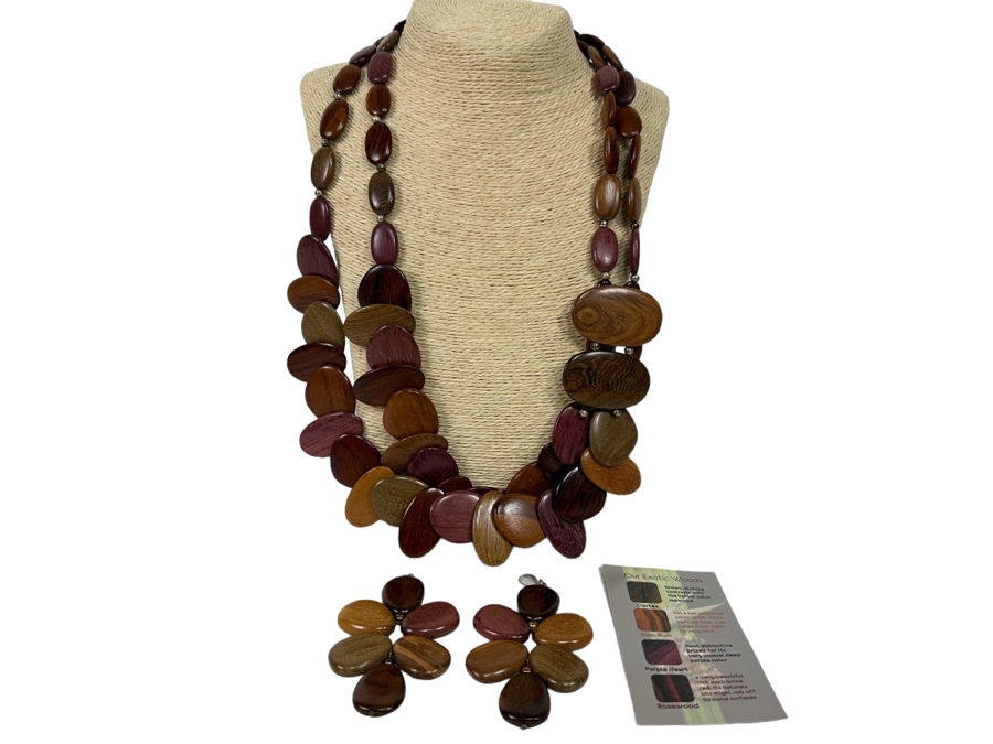 Madera Exotic Woods 30' Statement Necklace With Matching Earrings From Costa Rica [Photo 1]