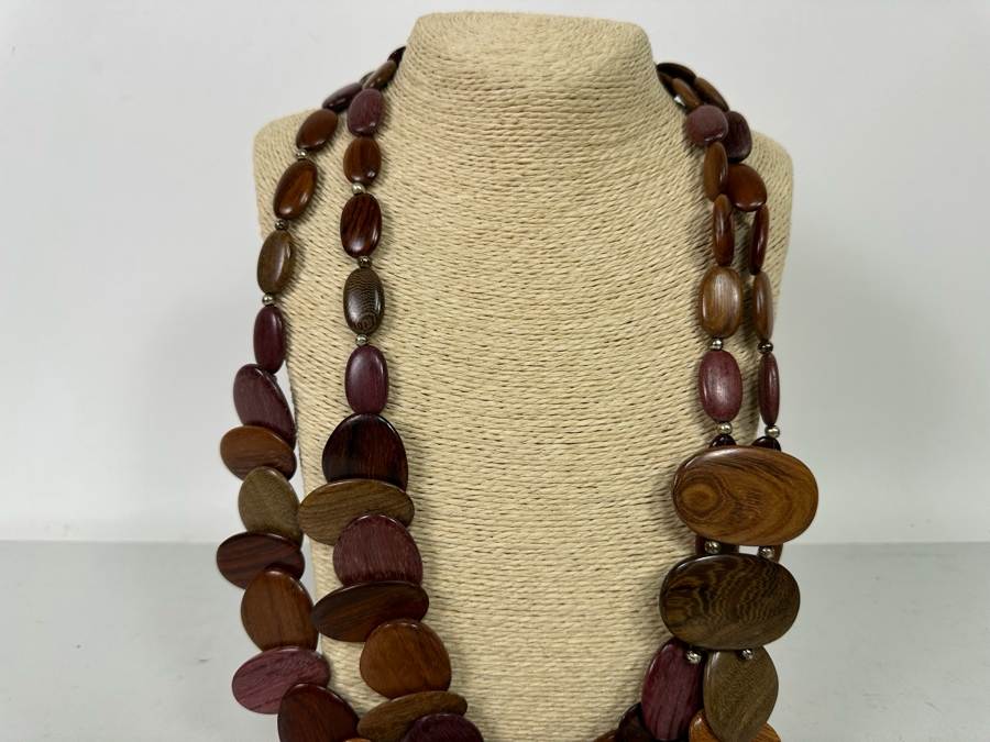 Madera Exotic Woods 30' Statement Necklace With Matching Earrings From Costa Rica [Photo 7]