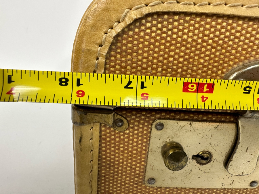 Vintage Tweed Suitcase With Leather Trim And Handle 18W X 12D X 7H [Photo 8]