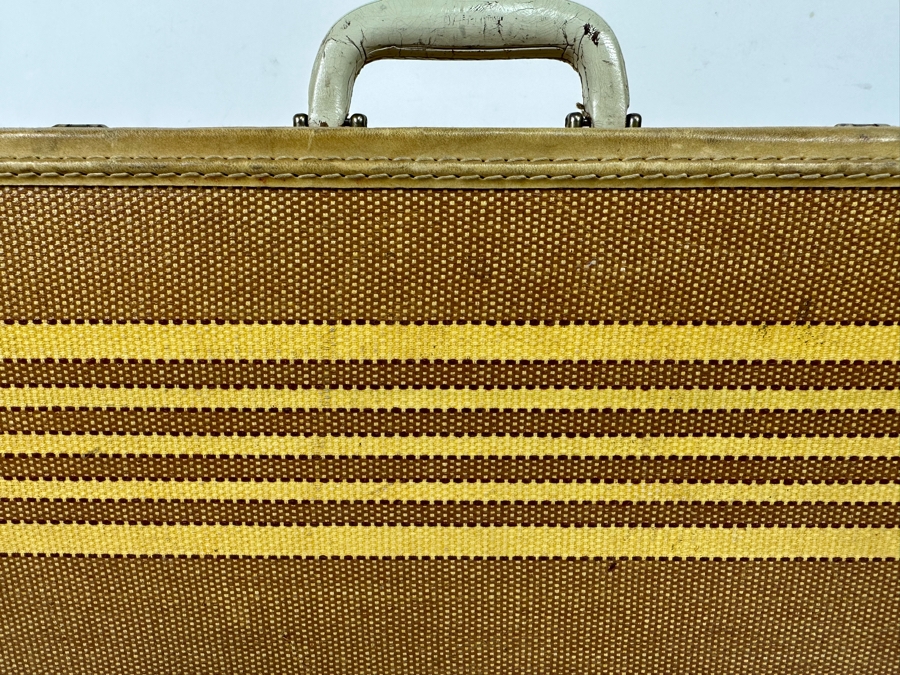 Vintage Tweed Suitcase With Leather Trim And Handle 18W X 12D X 7H [Photo 4]
