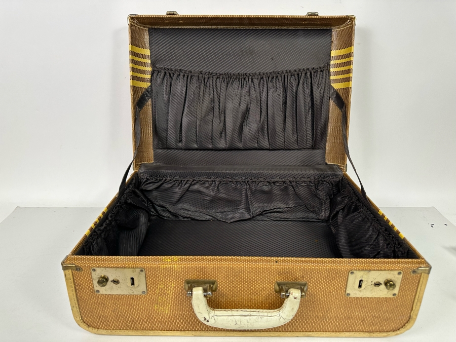 Vintage Tweed Suitcase With Leather Trim And Handle 18W X 12D X 7H [Photo 7]