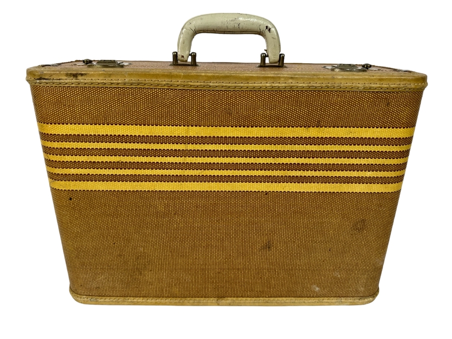 Vintage Tweed Suitcase With Leather Trim And Handle 18W X 12D X 7H [Photo 1]