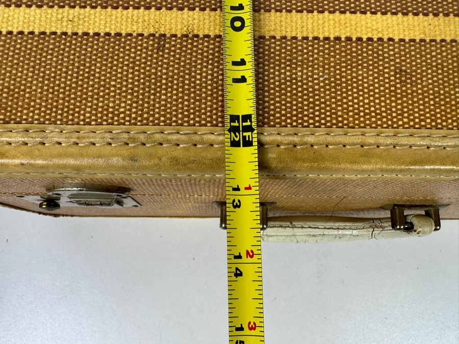 Vintage Tweed Suitcase With Leather Trim And Handle 18W X 12D X 7H [Photo 9]