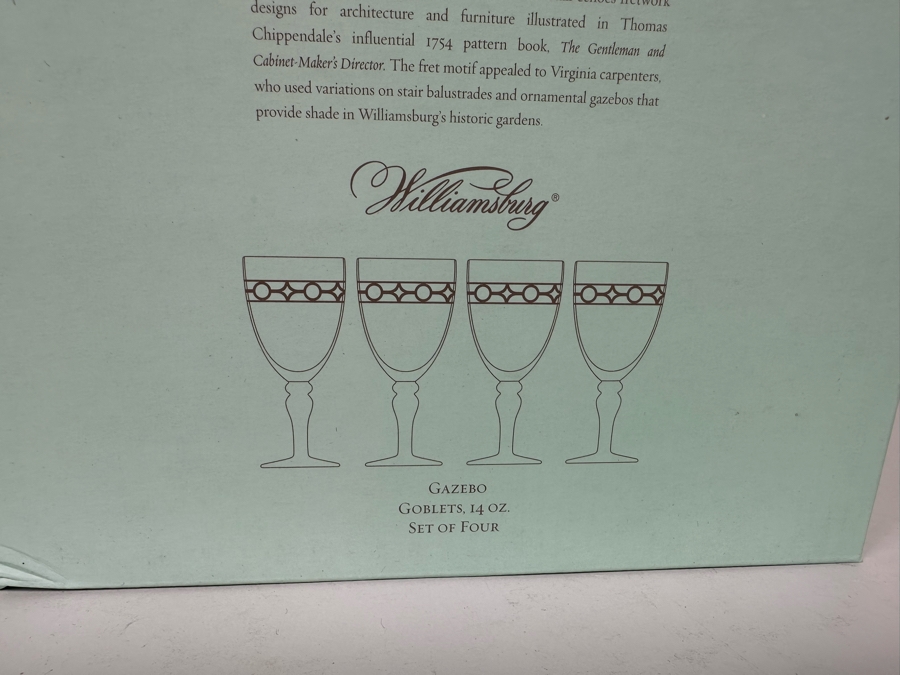 Eight New Williamsburg Gazebo Water Goblets 14oz And Eight New Williamsburg Gazebo Wine Glasses 10oz With Original Boxes [Photo 8]