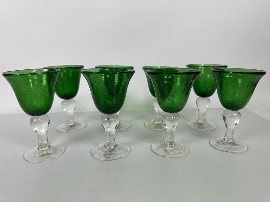 Set Of Eight New Handblown Stemware Iris Wine Glasses 8oz [Photo 3]
