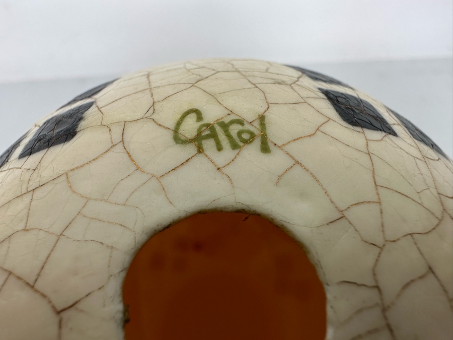 Hand Painted Ostrich Egg Signed Carol With Stand 6.5H [Photo 11]