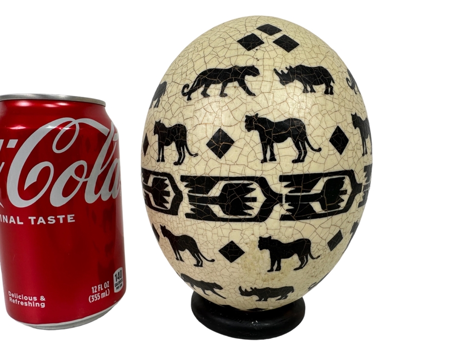 Hand Painted Ostrich Egg Signed Carol With Stand 6.5H [Photo 1]