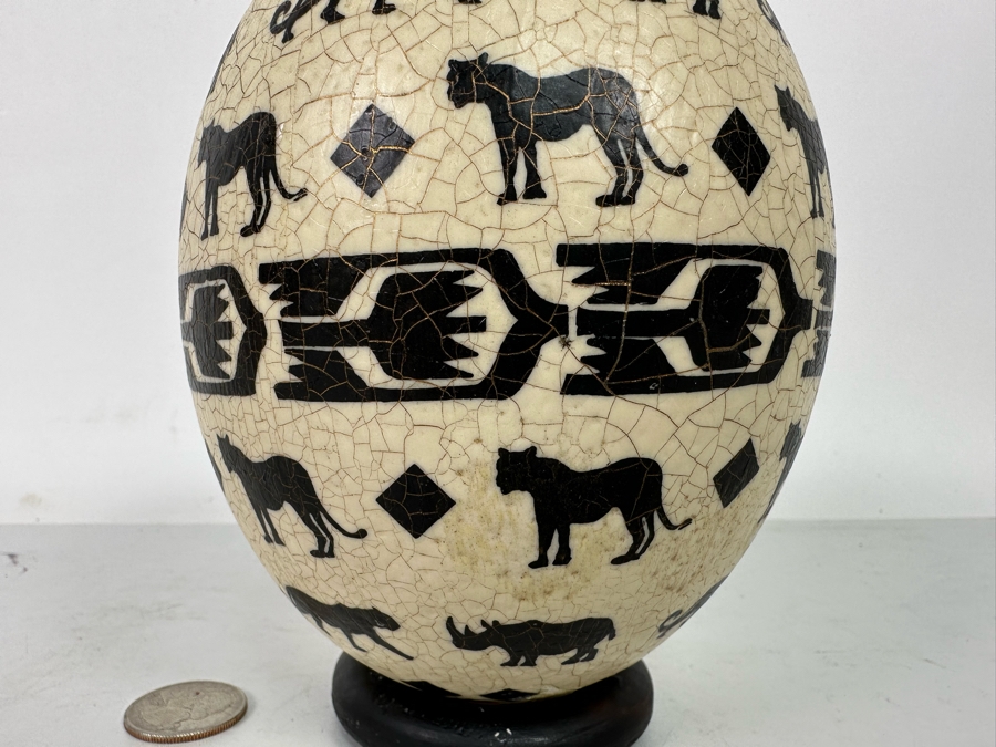 Hand Painted Ostrich Egg Signed Carol With Stand 6.5H [Photo 6]