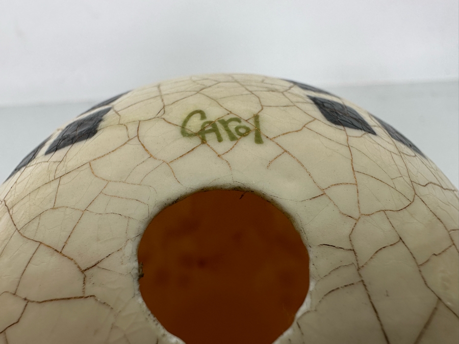 Hand Painted Ostrich Egg Signed Carol With Stand 6.5H [Photo 10]