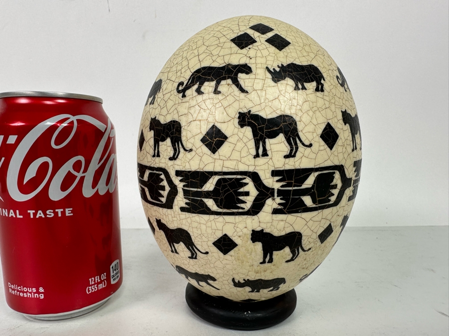 Hand Painted Ostrich Egg Signed Carol With Stand 6.5H [Photo 3]
