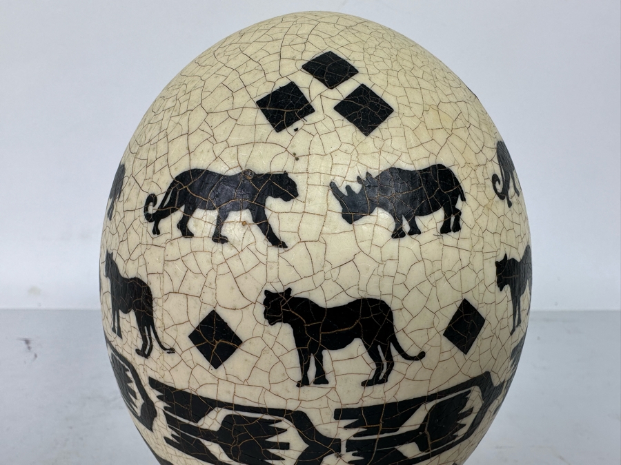 Hand Painted Ostrich Egg Signed Carol With Stand 6.5H [Photo 5]