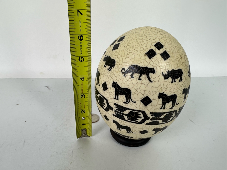 Hand Painted Ostrich Egg Signed Carol With Stand 6.5H [Photo 12]