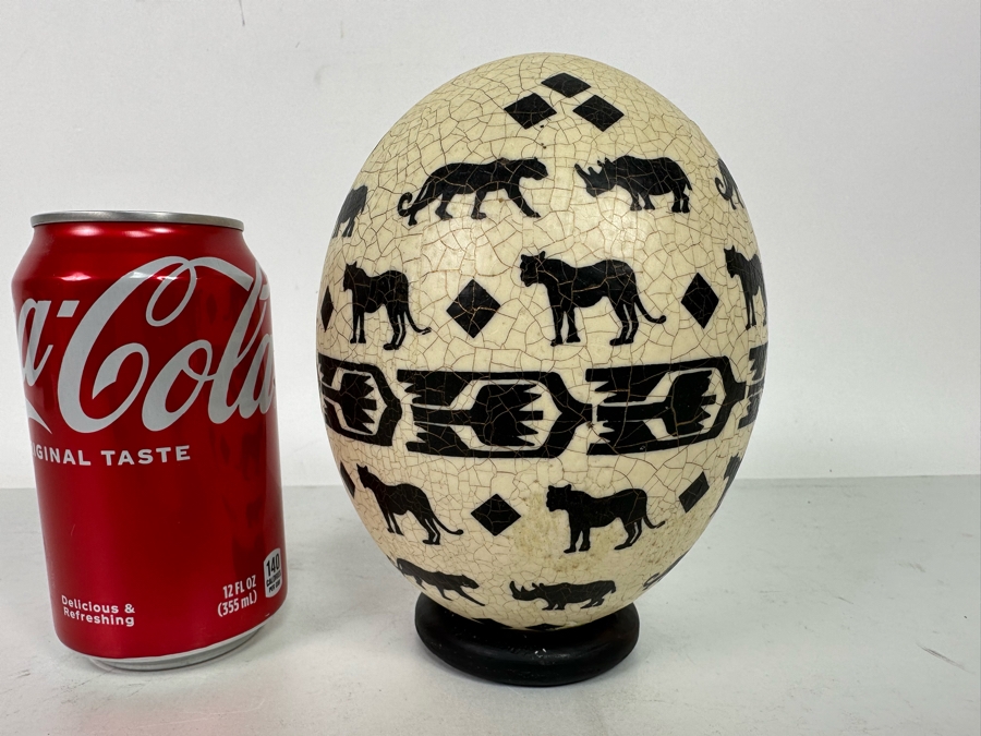 Hand Painted Ostrich Egg Signed Carol With Stand 6.5H [Photo 2]