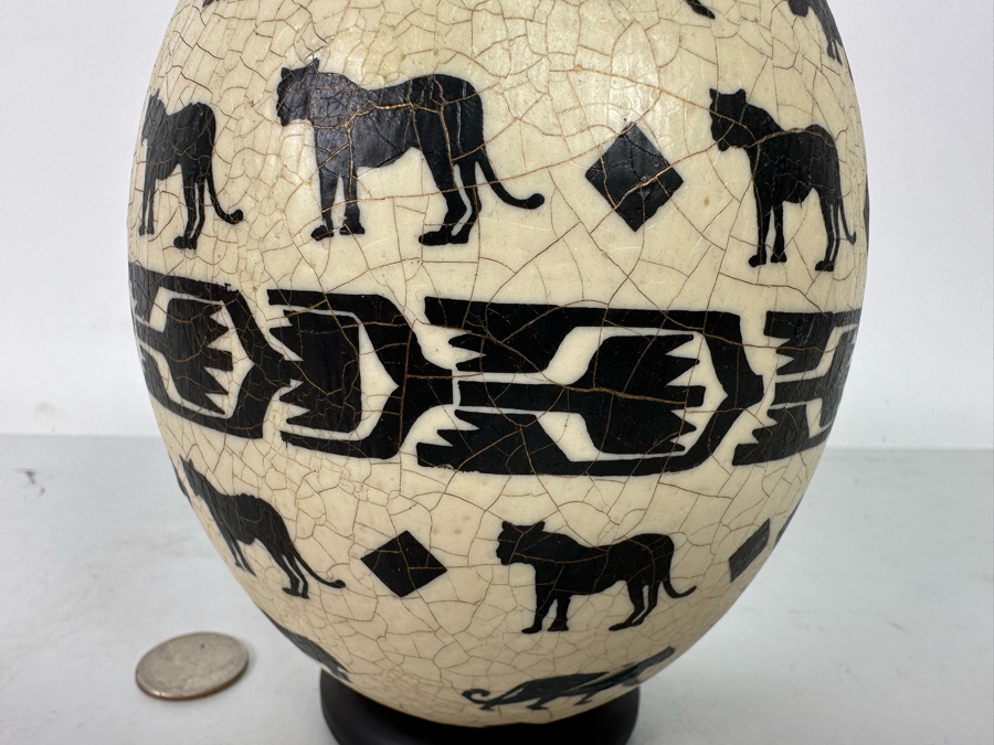 Hand Painted Ostrich Egg Signed Carol With Stand 6.5H [Photo 9]