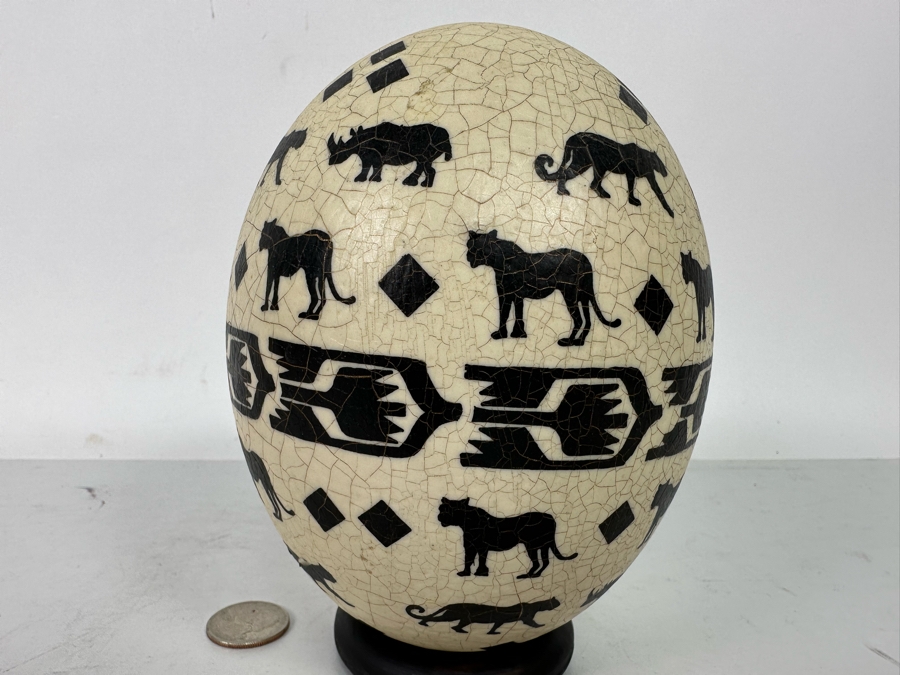 Hand Painted Ostrich Egg Signed Carol With Stand 6.5H [Photo 8]