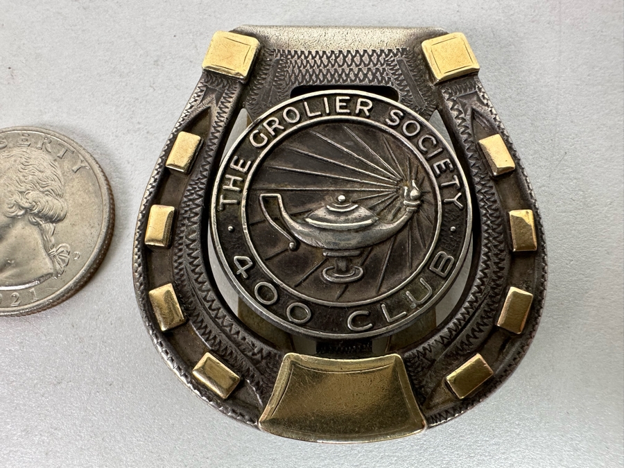 Sterling Silver / 10K Gold 'The Grolier Society - 400 Club' Money Clip By Hayward 33.2g [Photo 2]