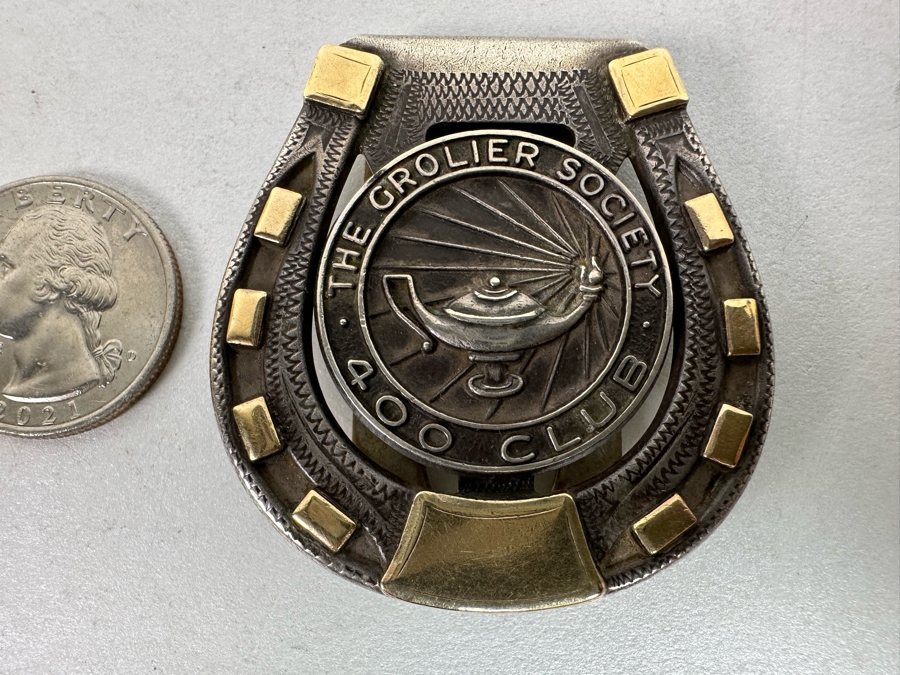 Sterling Silver / 10K Gold 'The Grolier Society - 400 Club' Money Clip By Hayward 33.2g [Photo 3]