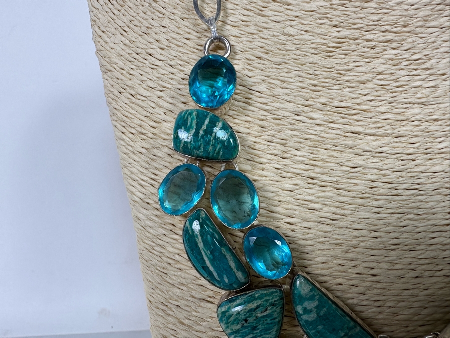 Sterling Silver Statement Necklace With Stones 20'L 104.4g [Photo 8]