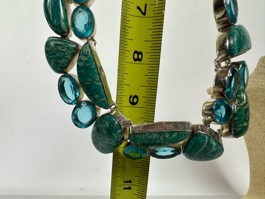 Sterling Silver Statement Necklace With Stones 20'L 104.4g [Photo 13]