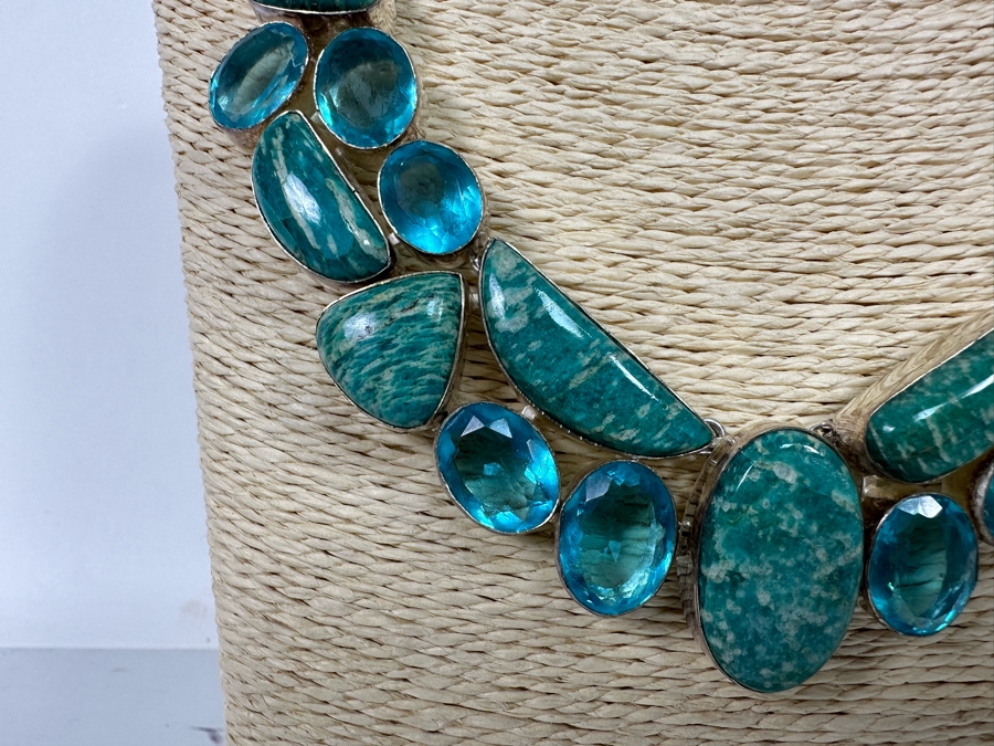 Sterling Silver Statement Necklace With Stones 20'L 104.4g [Photo 7]