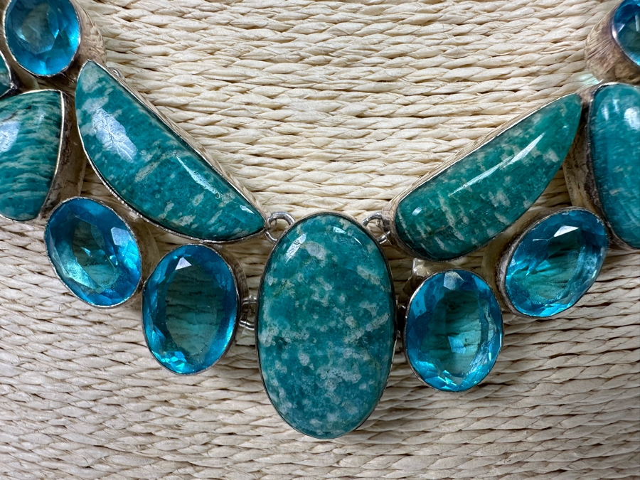 Sterling Silver Statement Necklace With Stones 20'L 104.4g [Photo 4]