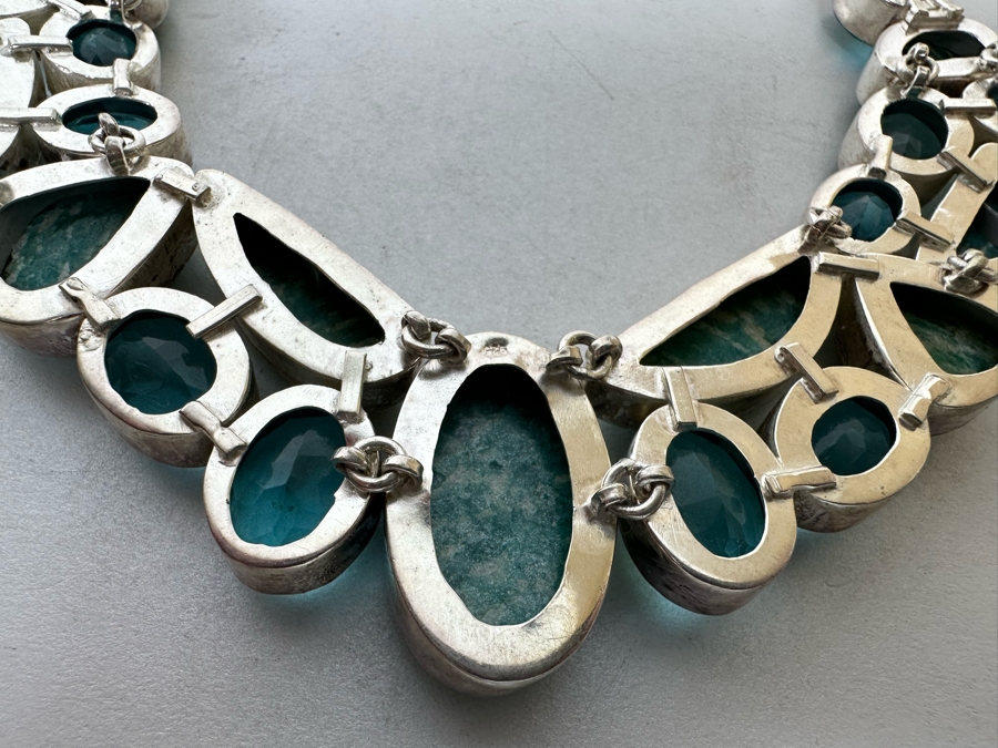 Sterling Silver Statement Necklace With Stones 20'L 104.4g [Photo 11]