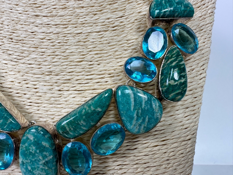 Sterling Silver Statement Necklace With Stones 20'L 104.4g [Photo 5]