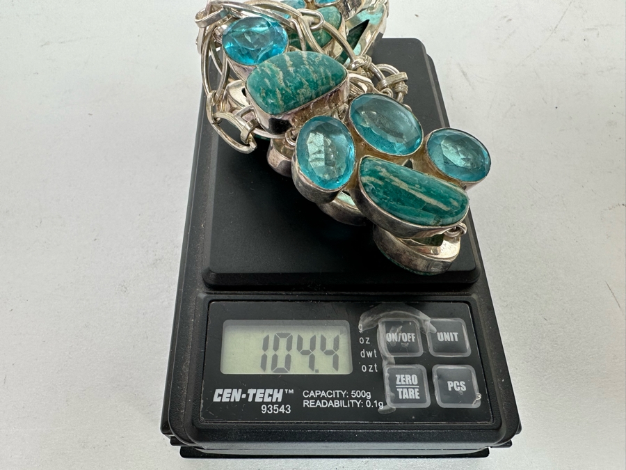 Sterling Silver Statement Necklace With Stones 20'L 104.4g [Photo 14]