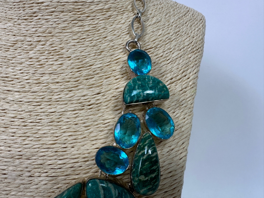 Sterling Silver Statement Necklace With Stones 20'L 104.4g [Photo 6]