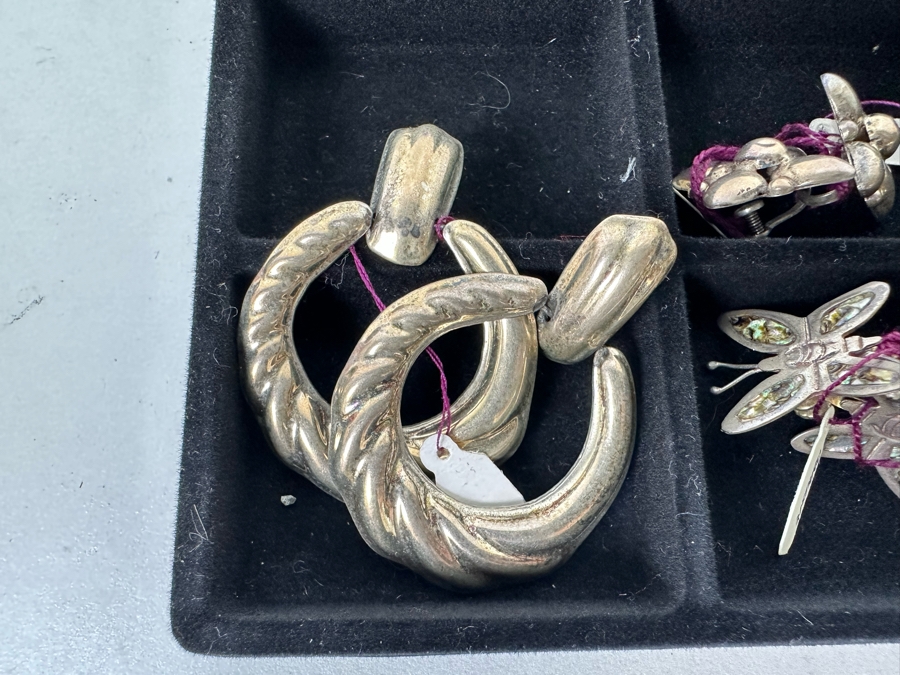Vintage Sterling Silver Jewelry Earring Lot Mainly Mexican Silver Comes With Tray 148g Total Sterling Weight [Photo 4]