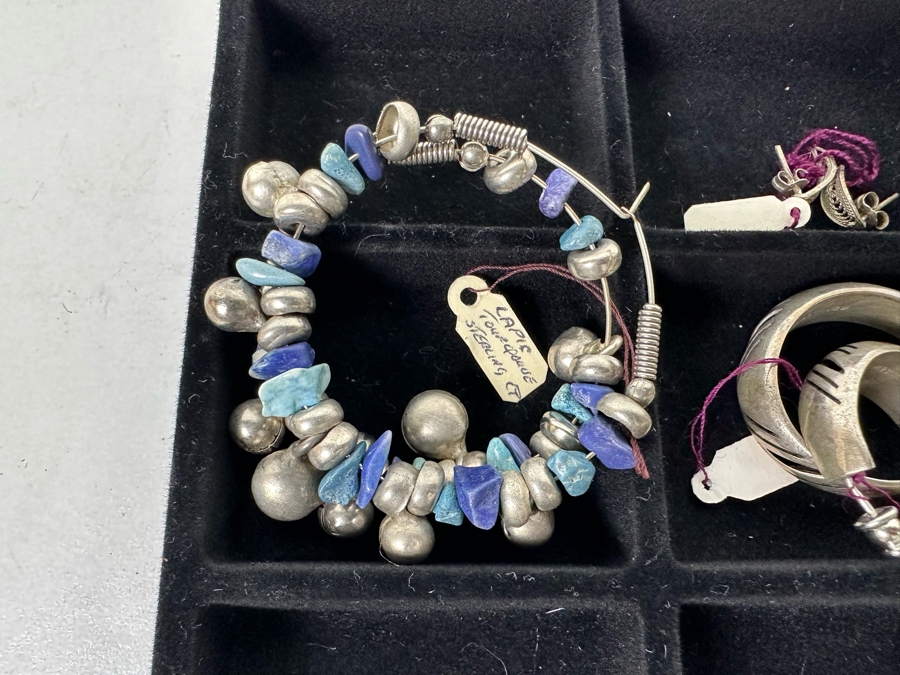 Vintage Sterling Silver Jewelry Earring Lot Mainly Mexican Silver Comes With Tray 148g Total Sterling Weight [Photo 7]